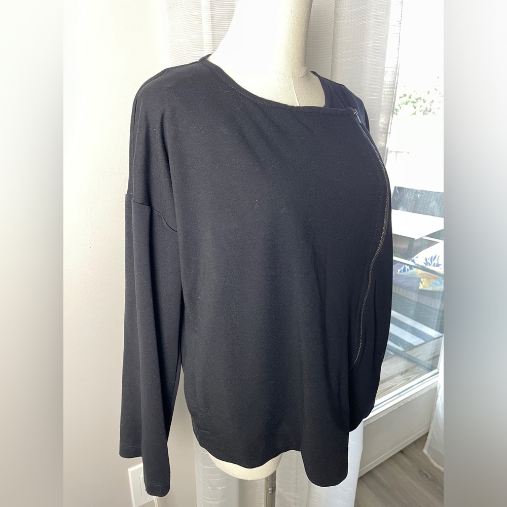 Eileen Fisher Drape Collar Long Sleeve Asymmetric Zip Short Moto Jacket Medium - Picture 5 of 10